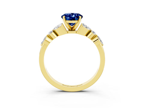 Yellow gold Oval Cut Blue Sapphire Solitaire Ring with Side Stones and Four-Prong Setting_15
