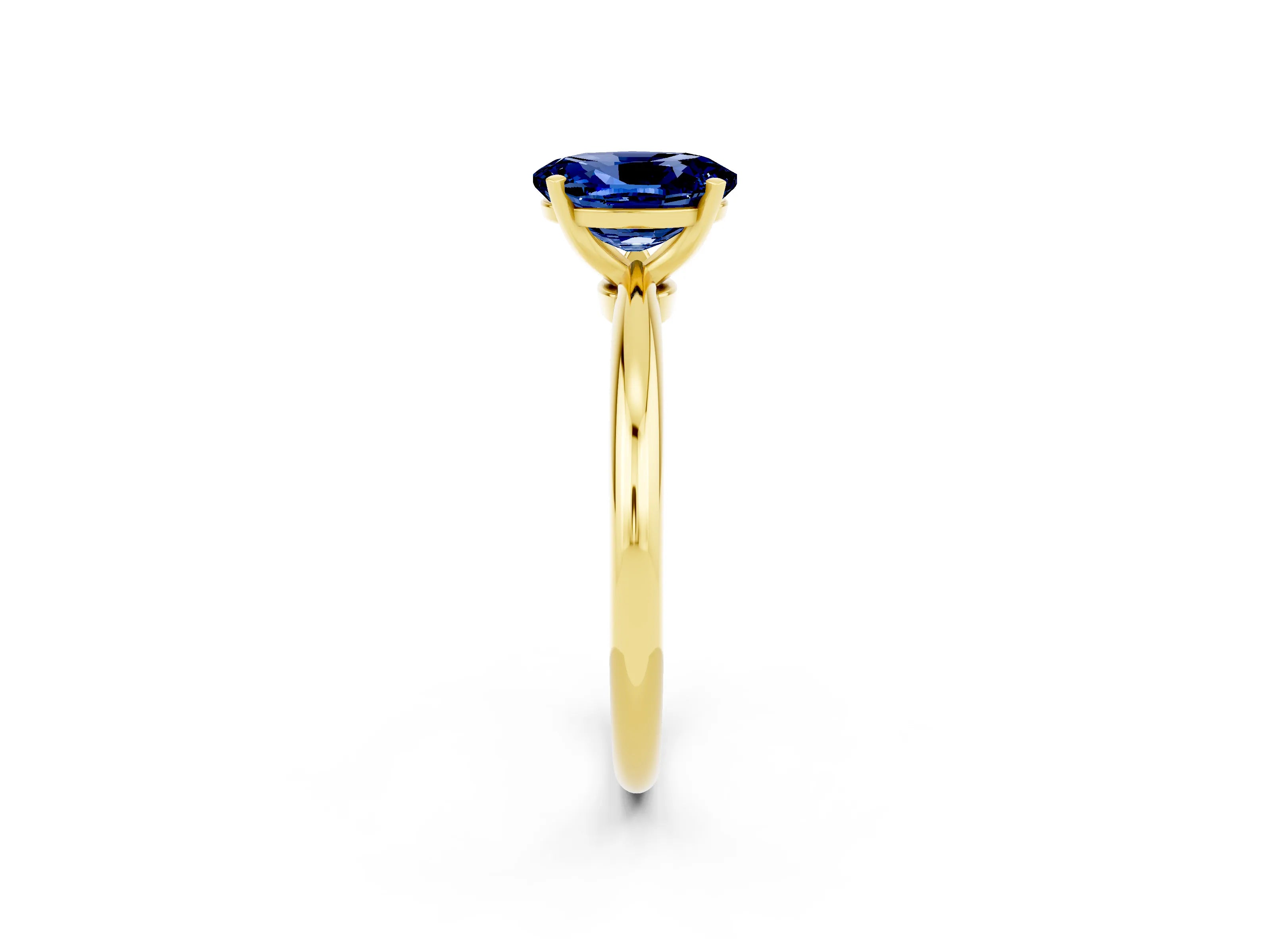 Yellow gold Oval Cut Blue Sapphire Solitaire Ring with Six-Prong Setting and Classic Band_2