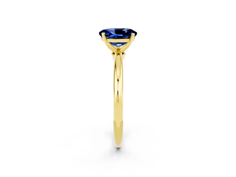 Yellow gold Oval Cut Blue Sapphire Solitaire Ring with Six-Prong Setting and Classic Band_2