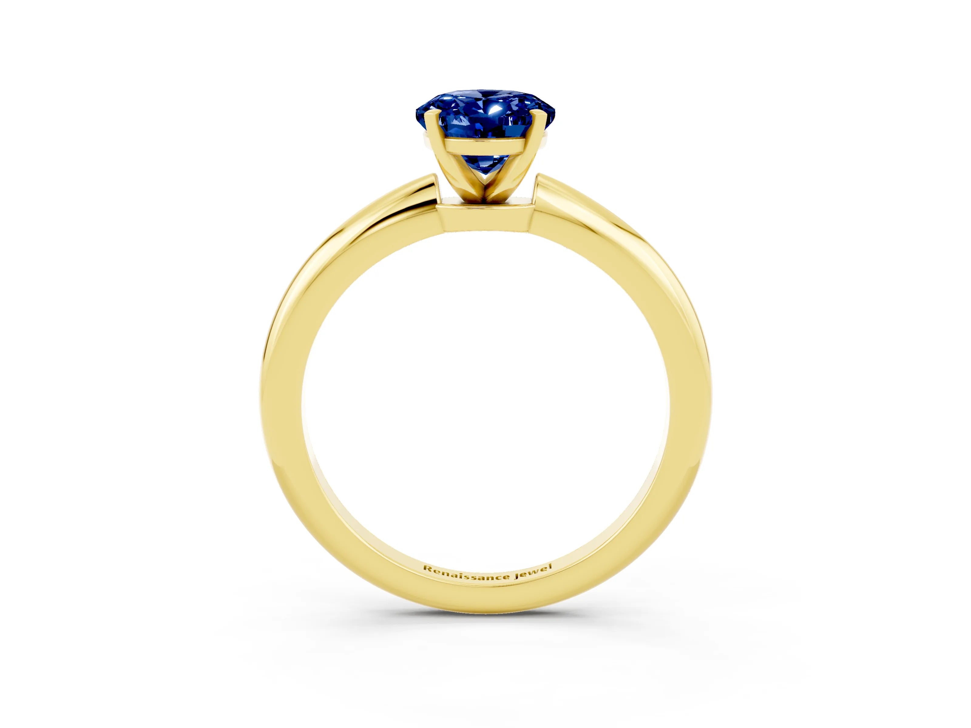 Yellow gold Oval Cut Blue Sapphire Solitaire Ring with Six-Prong Setting and Classic Band_3