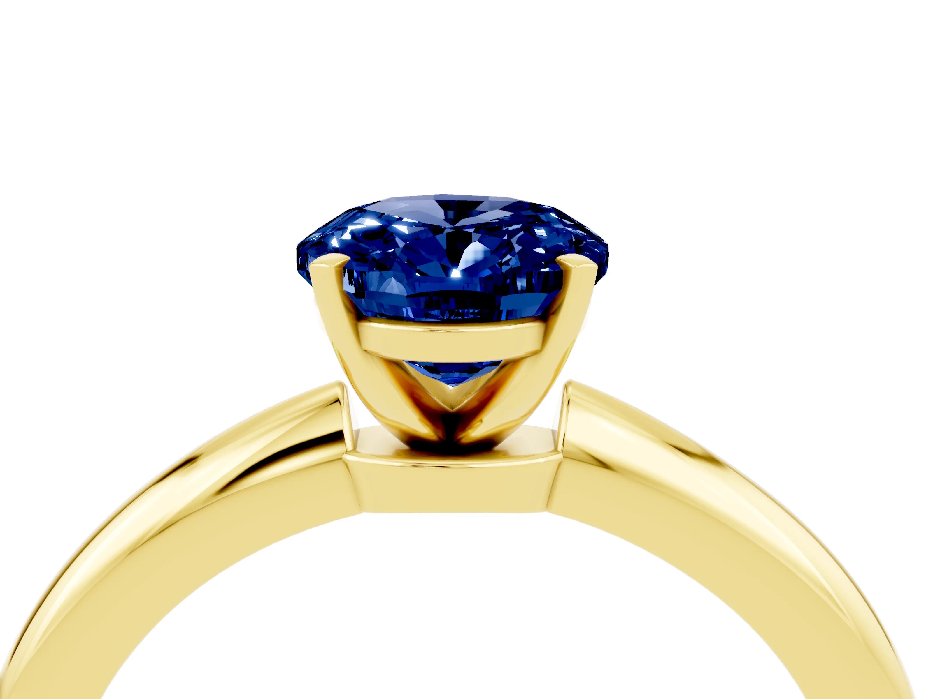 Yellow gold Oval Cut Blue Sapphire Solitaire Ring with Six-Prong Setting and Classic Band_4