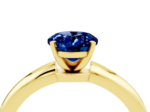 Yellow gold Oval Cut Blue Sapphire Solitaire Ring with Six-Prong Setting and Classic Band_4