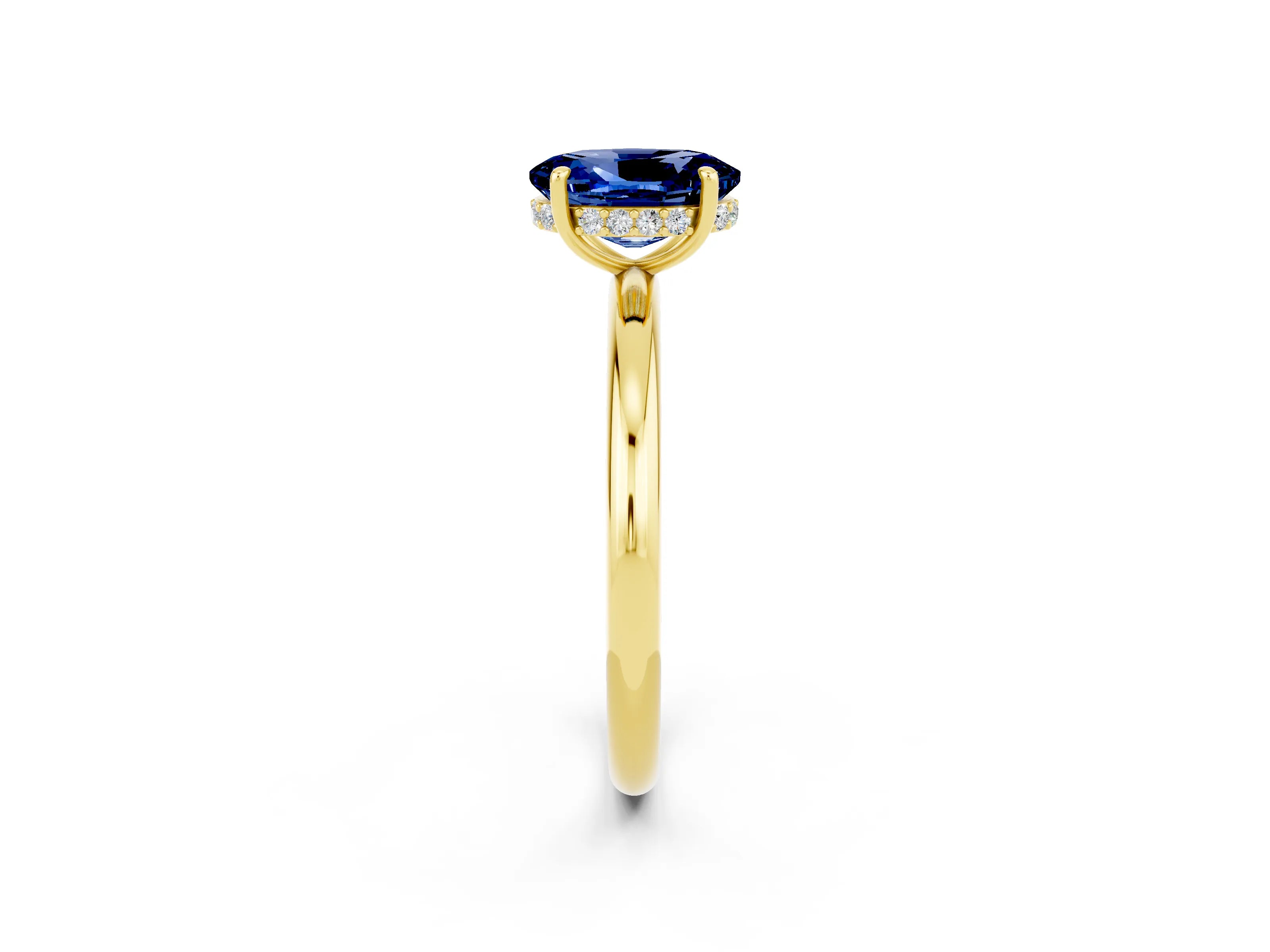 Yellow gold Oval Cut Blue Sapphire Solitaire Ring with Thin Band and Four-Prong Setting_14