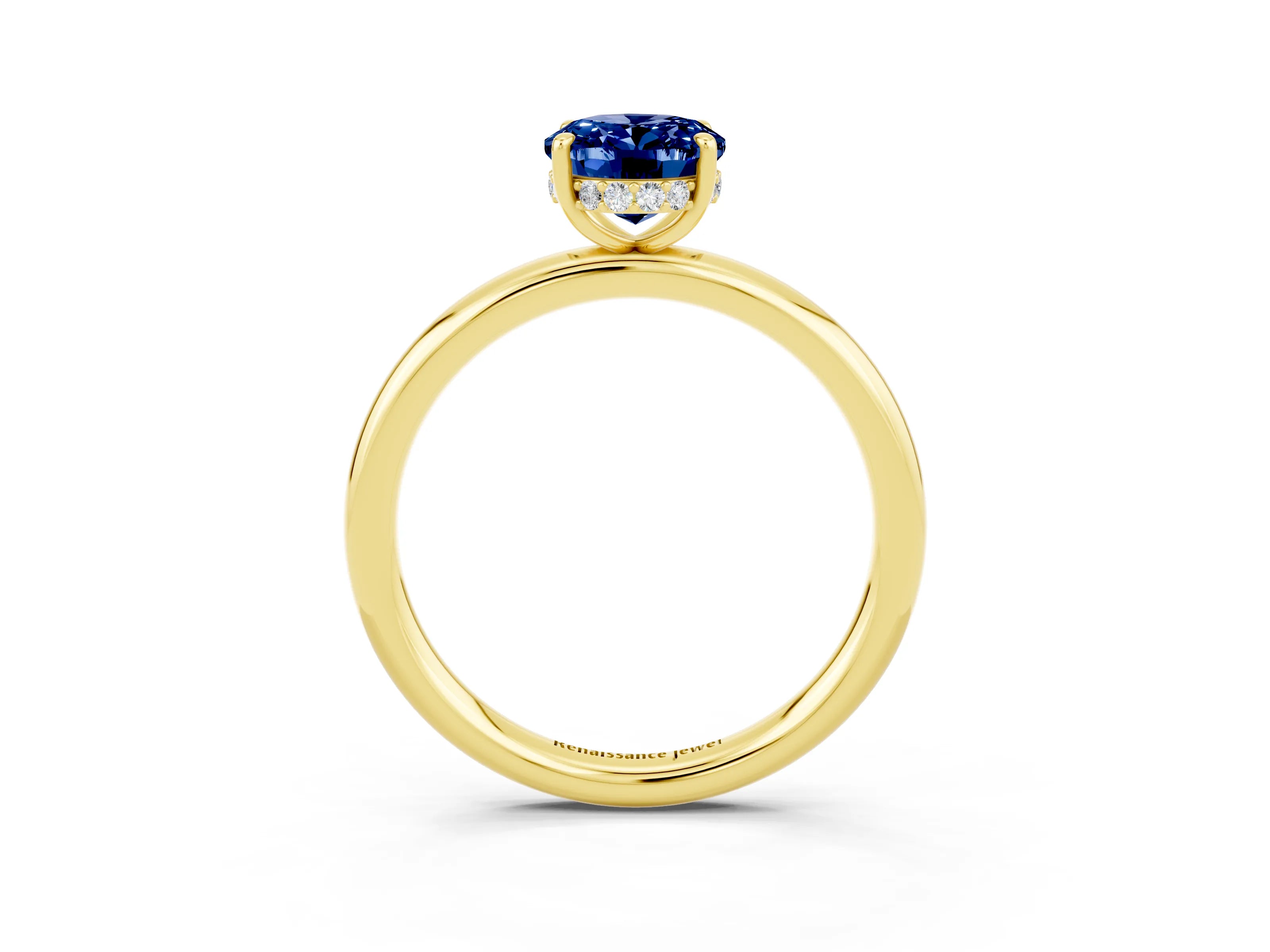 Yellow gold Oval Cut Blue Sapphire Solitaire Ring with Thin Band and Four-Prong Setting_15