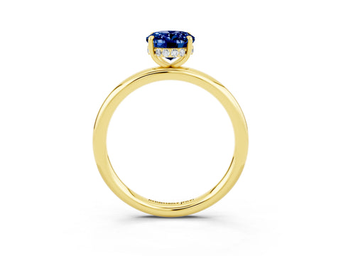 Yellow gold Oval Cut Blue Sapphire Solitaire Ring with Thin Band and Four-Prong Setting_15