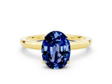 Yellow gold Oval Cut Blue Sapphire Solitaire Ring with Thin Band and Prong Setting_12