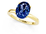 Yellow gold Oval Cut Blue Sapphire Solitaire Ring with Thin Band and Prong Setting_13