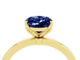 Yellow gold Oval Cut Blue Sapphire Solitaire Ring with Thin Band and Prong Setting_16