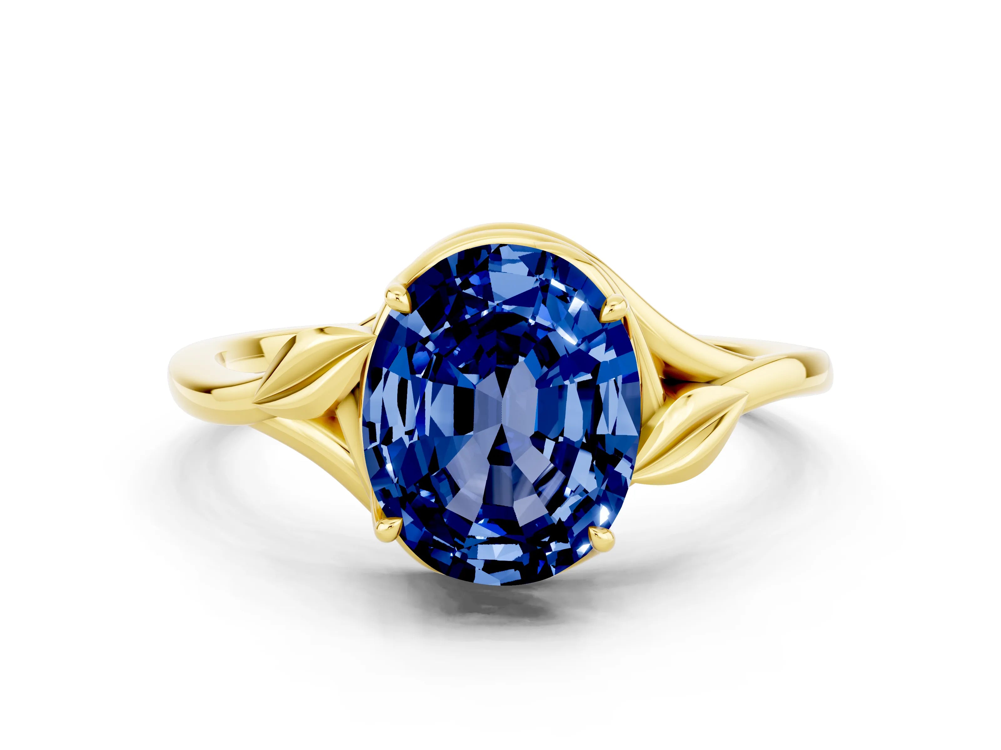 Yellow gold Oval Cut Blue Sapphire Solitaire Ring with Twist Band and Four-Prong Setting_24
