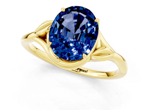 Yellow gold Oval Cut Blue Sapphire Solitaire Ring with Twist Band and Four-Prong Setting_25
