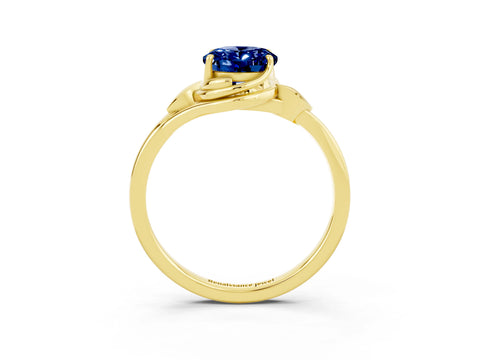 Yellow gold Oval Cut Blue Sapphire Solitaire Ring with Twist Band and Four-Prong Setting_27