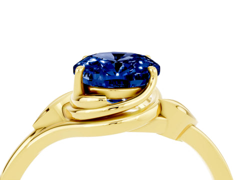 Yellow gold Oval Cut Blue Sapphire Solitaire Ring with Twist Band and Four-Prong Setting_28