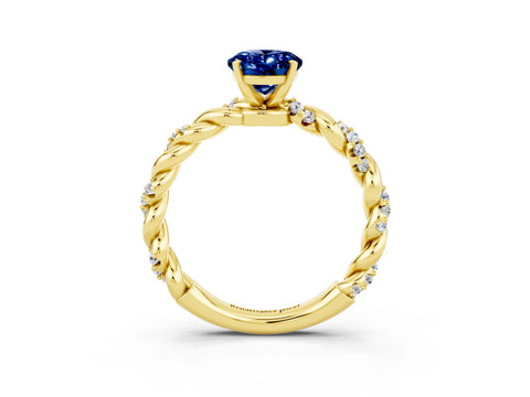 Yellow gold Oval Cut Blue Sapphire Solitaire Ring with Twisted Band and Pavé Accents_3