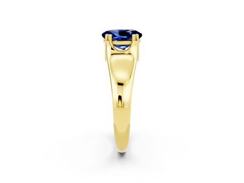 Yellow gold Oval Cut Blue Sapphire Solitaire Ring with Wide Band and Prong Setting_2