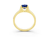 Yellow gold Oval Cut Blue Sapphire Solitaire Ring with Wide Band and Prong Setting_3