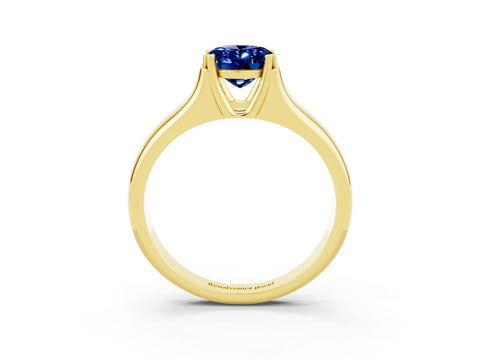 Yellow gold Oval Cut Blue Sapphire Solitaire Ring with Wide Band and Prong Setting_3