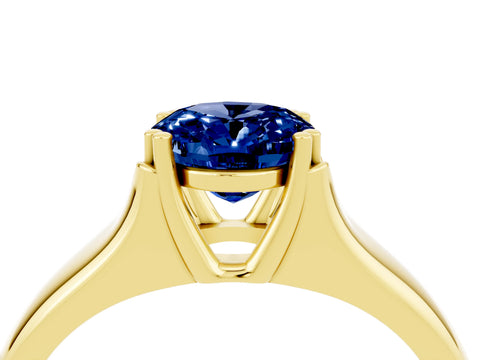 Yellow gold Oval Cut Blue Sapphire Solitaire Ring with Wide Band and Prong Setting_4