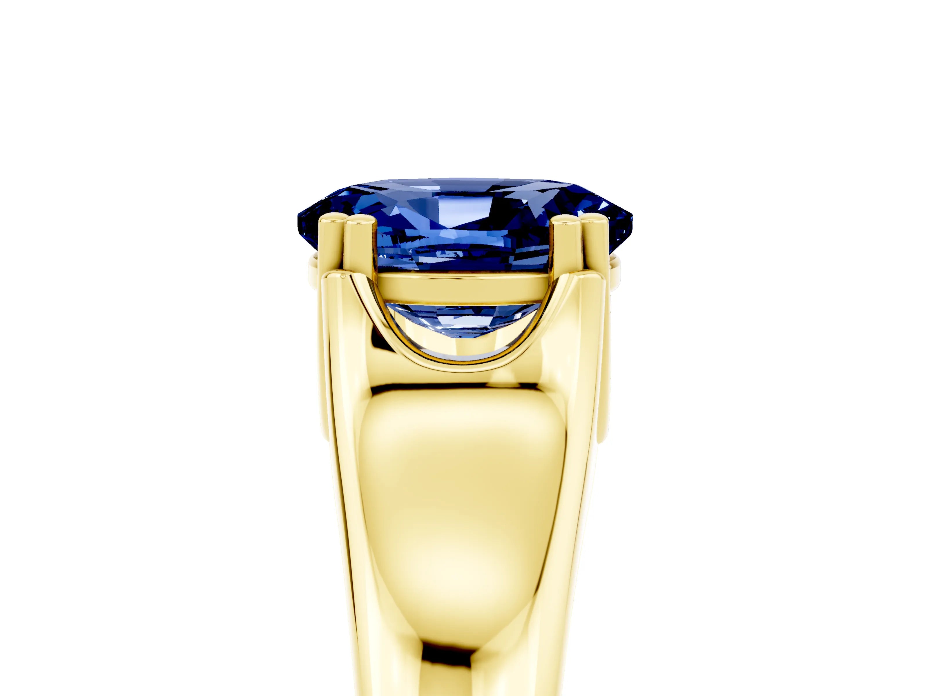 Yellow gold Oval Cut Blue Sapphire Solitaire Ring with Wide Band and Prong Setting_5