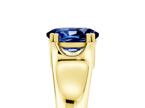 Yellow gold Oval Cut Blue Sapphire Solitaire Ring with Wide Band and Prong Setting_5