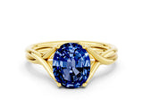Yellow gold Oval Cut Blue Sapphire Solitaire Twist Band Prong Setting Ring_48