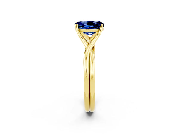 Yellow gold Oval Cut Blue Sapphire Solitaire Twist Band Prong Setting Ring
