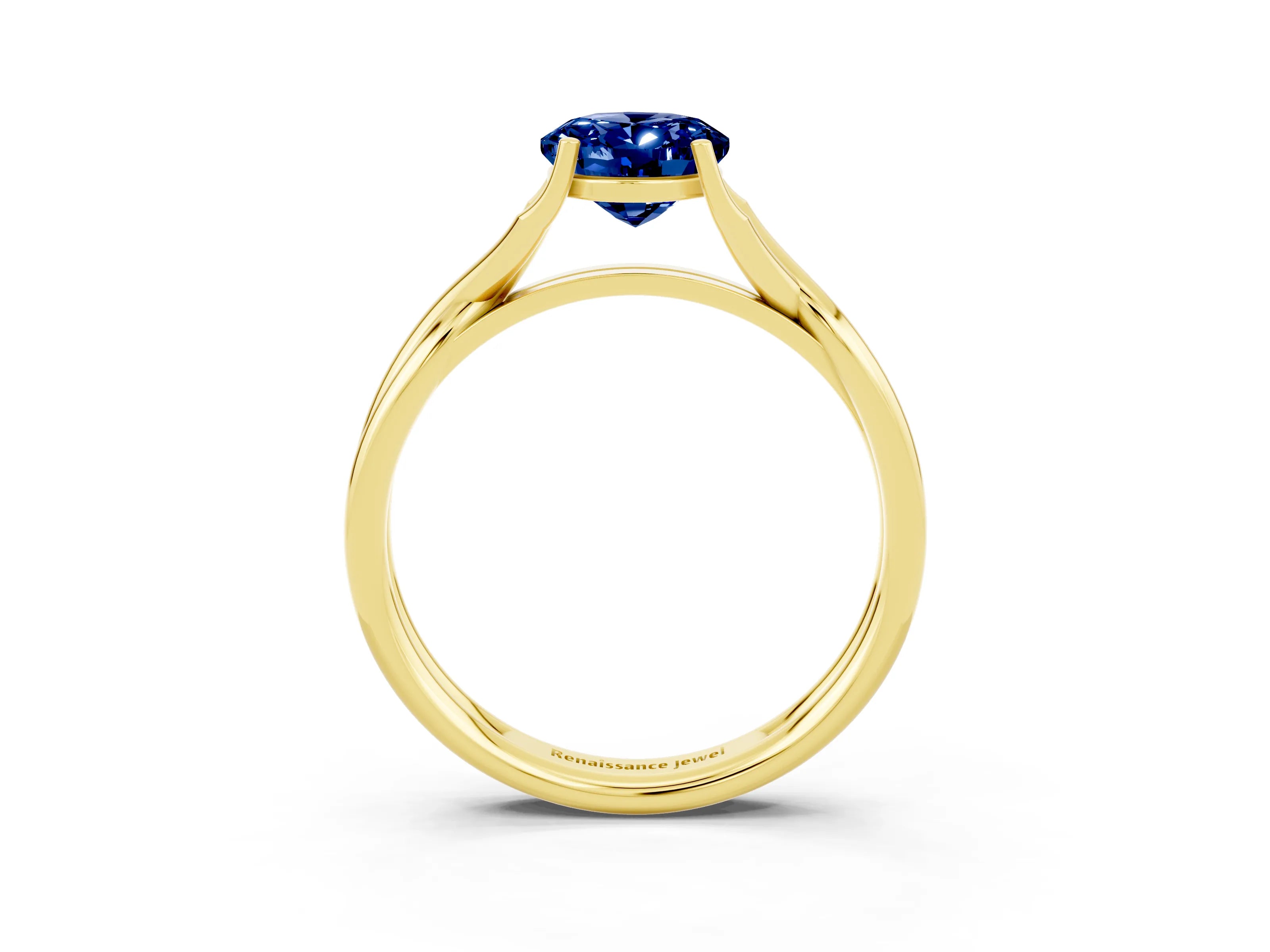 Yellow gold Oval Cut Blue Sapphire Solitaire Twist Band Prong Setting Ring_51