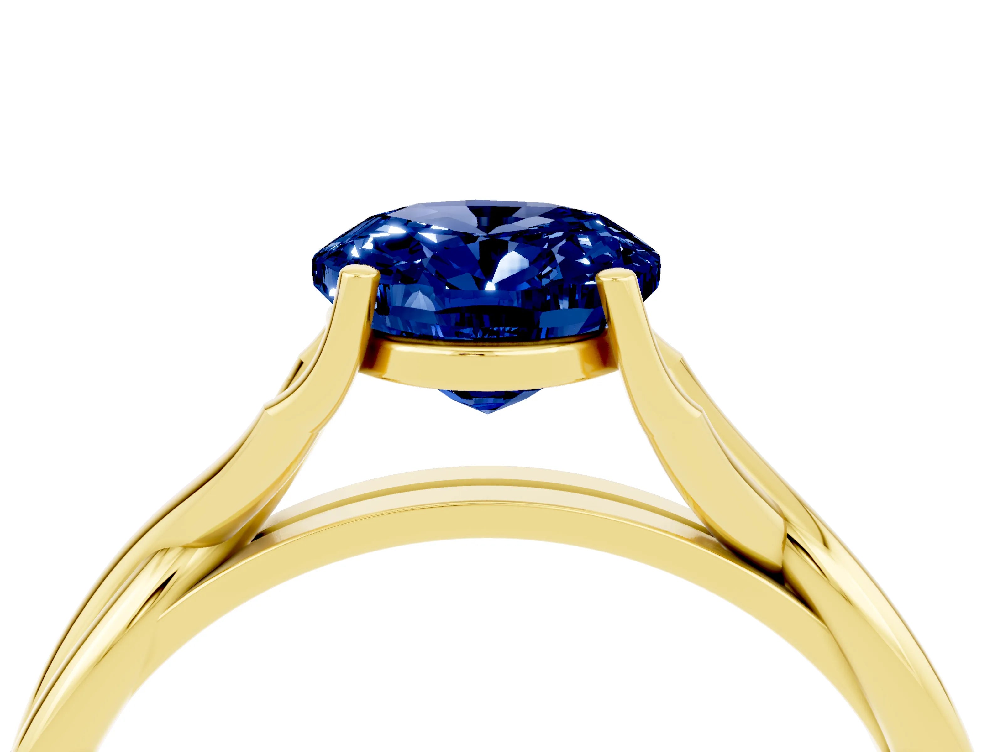 Yellow gold Oval Cut Blue Sapphire Solitaire Twist Band Prong Setting Ring_52