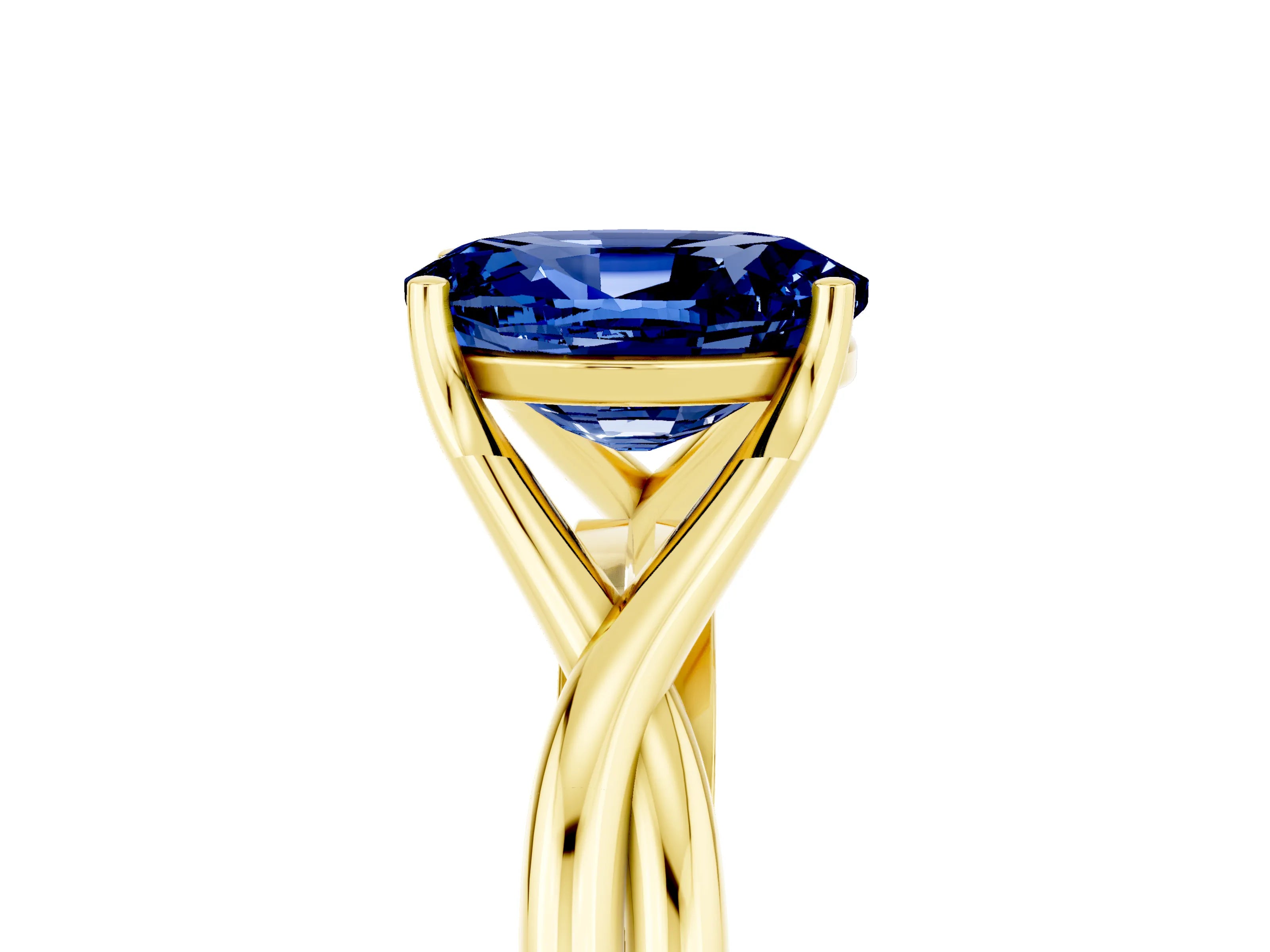 Yellow gold Oval Cut Blue Sapphire Solitaire Twist Band Prong Setting Ring_53