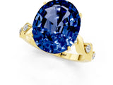 Yellow gold Oval Cut Blue Sapphire Solitaire Twisted Band with Round  Accents and Prong Setting_13