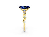 Yellow gold Oval Cut Blue Sapphire Solitaire Twisted Band with Round  Accents and Prong Setting_14