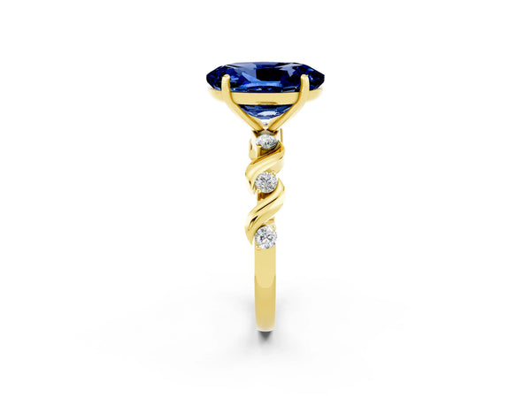 Yellow gold Oval Cut Blue Sapphire Solitaire Twisted Band with Round  Accents and Prong Setting