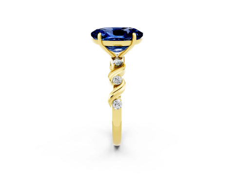 Yellow gold Oval Cut Blue Sapphire Solitaire Twisted Band with Round  Accents and Prong Setting_14