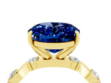 Yellow gold Oval Cut Blue Sapphire Solitaire Twisted Band with Round  Accents and Prong Setting_16