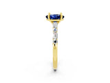 Yellow gold Oval Cut Blue Sapphire Solitaire with Side Baguettes and Channel Set Band_2