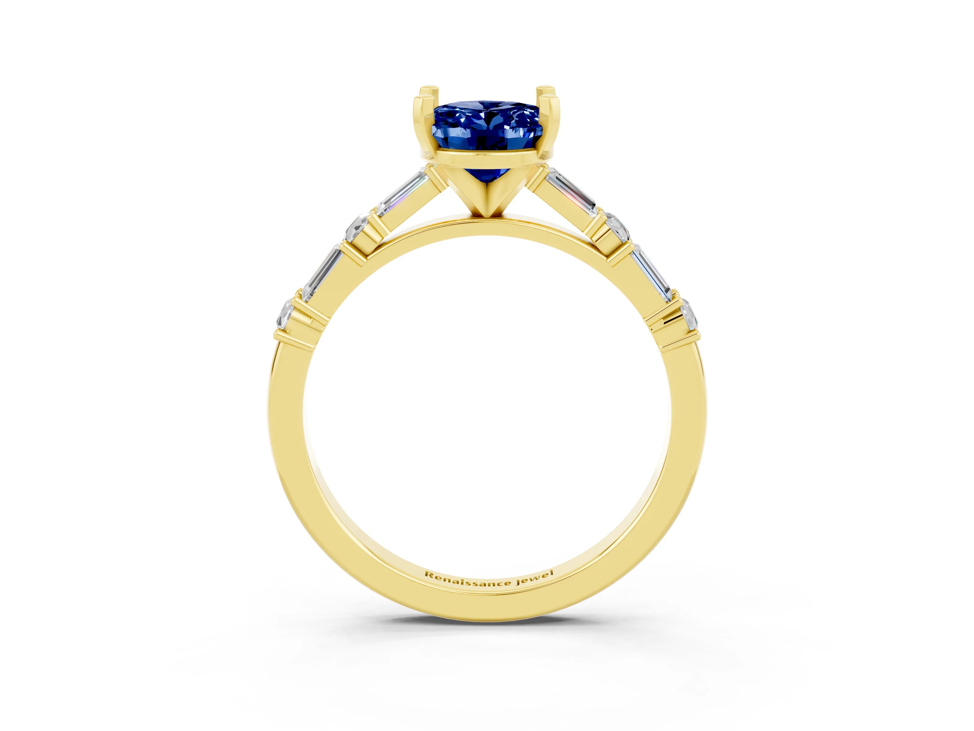 Yellow gold Oval Cut Blue Sapphire Solitaire with Side Baguettes and Channel Set Band_3