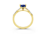 Yellow gold Oval Cut Blue Sapphire Solitaire with Side Baguettes and Channel Set Band_3