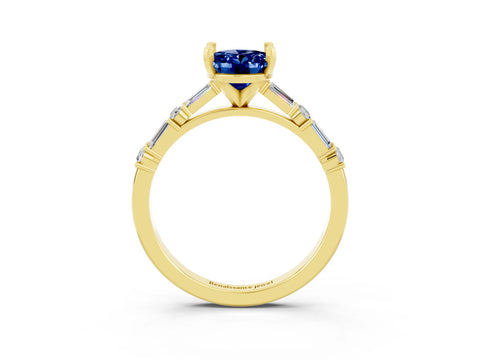 Yellow gold Oval Cut Blue Sapphire Solitaire with Side Baguettes and Channel Set Band_3