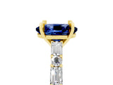 Yellow gold Oval Cut Blue Sapphire Solitaire with Side Baguettes and Channel Set Band_5