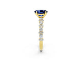 Yellow gold Oval Cut Blue Sapphire Solitaire with Side Stones, Pave Band, Four-Prong Setting_38