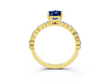 Yellow gold Oval Cut Blue Sapphire Solitaire with Side Stones, Pave Band, Four-Prong Setting_39
