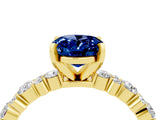Yellow gold Oval Cut Blue Sapphire Solitaire with Side Stones, Pave Band, Four-Prong Setting_40