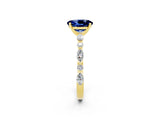 Yellow gold Oval Cut Blue Sapphire Solitaire with Side Stones on a Pavé Band and Four-Prong Setting_2