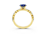 Yellow gold Oval Cut Blue Sapphire Solitaire with Side Stones on a Pavé Band and Four-Prong Setting_3