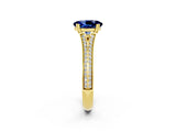 Yellow gold Oval Cut Blue Sapphire Split Shank Engagement Ring with Pavé Band_2