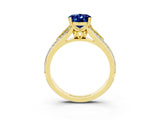 Yellow gold Oval Cut Blue Sapphire Split Shank Engagement Ring with Pavé Band_3