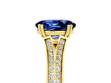Yellow gold Oval Cut Blue Sapphire Split Shank Engagement Ring with Pavé Band_5