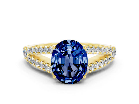Yellow gold Oval Cut Blue Sapphire Split Shank Pavé Engagement Ring with Four-Prong Setting_36