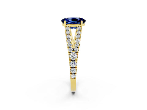 Yellow gold Oval Cut Blue Sapphire Split Shank Pavé Engagement Ring with Four-Prong Setting_38