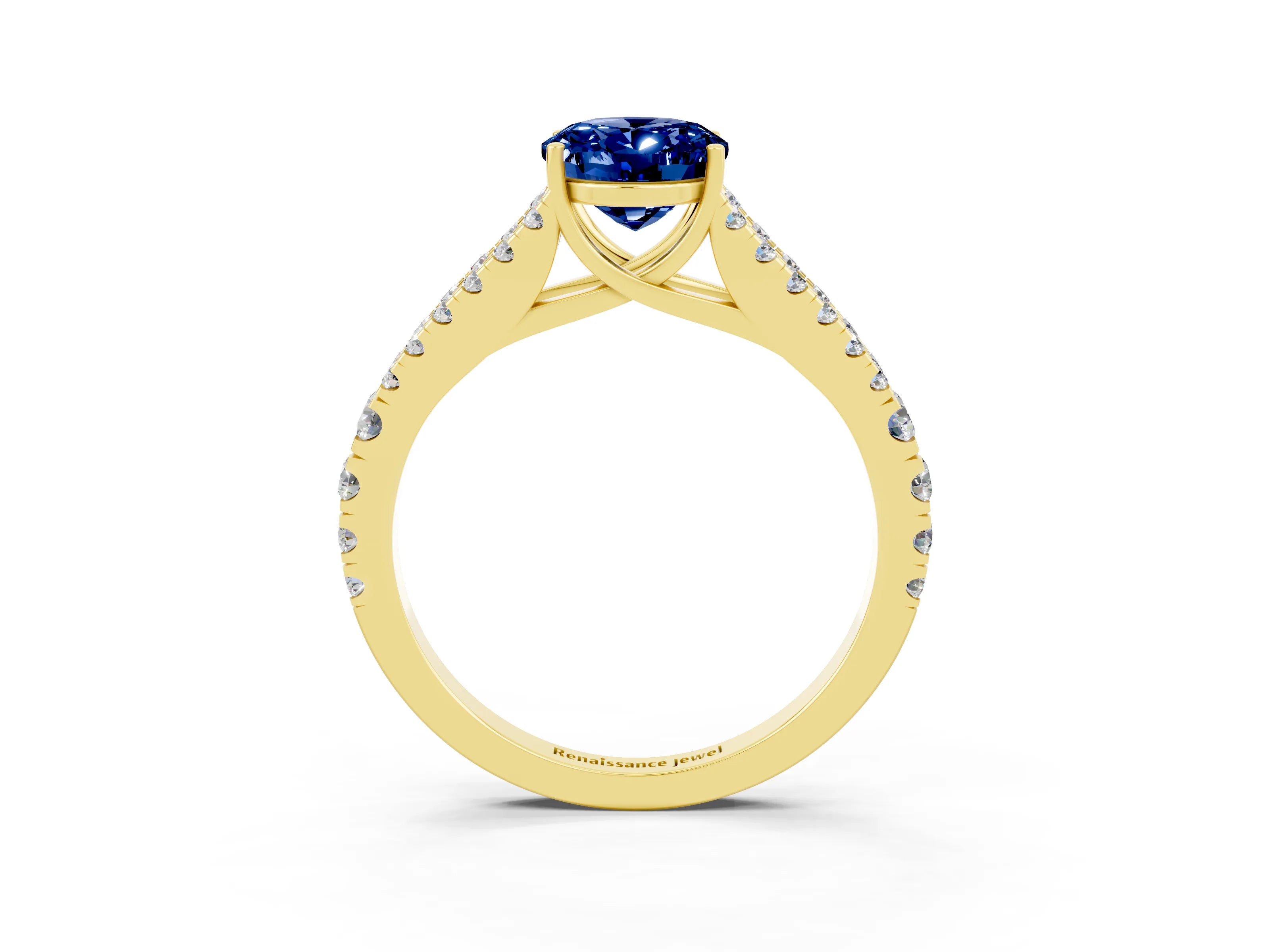 Yellow gold Oval Cut Blue Sapphire Split Shank Pavé Engagement Ring with Four-Prong Setting_39