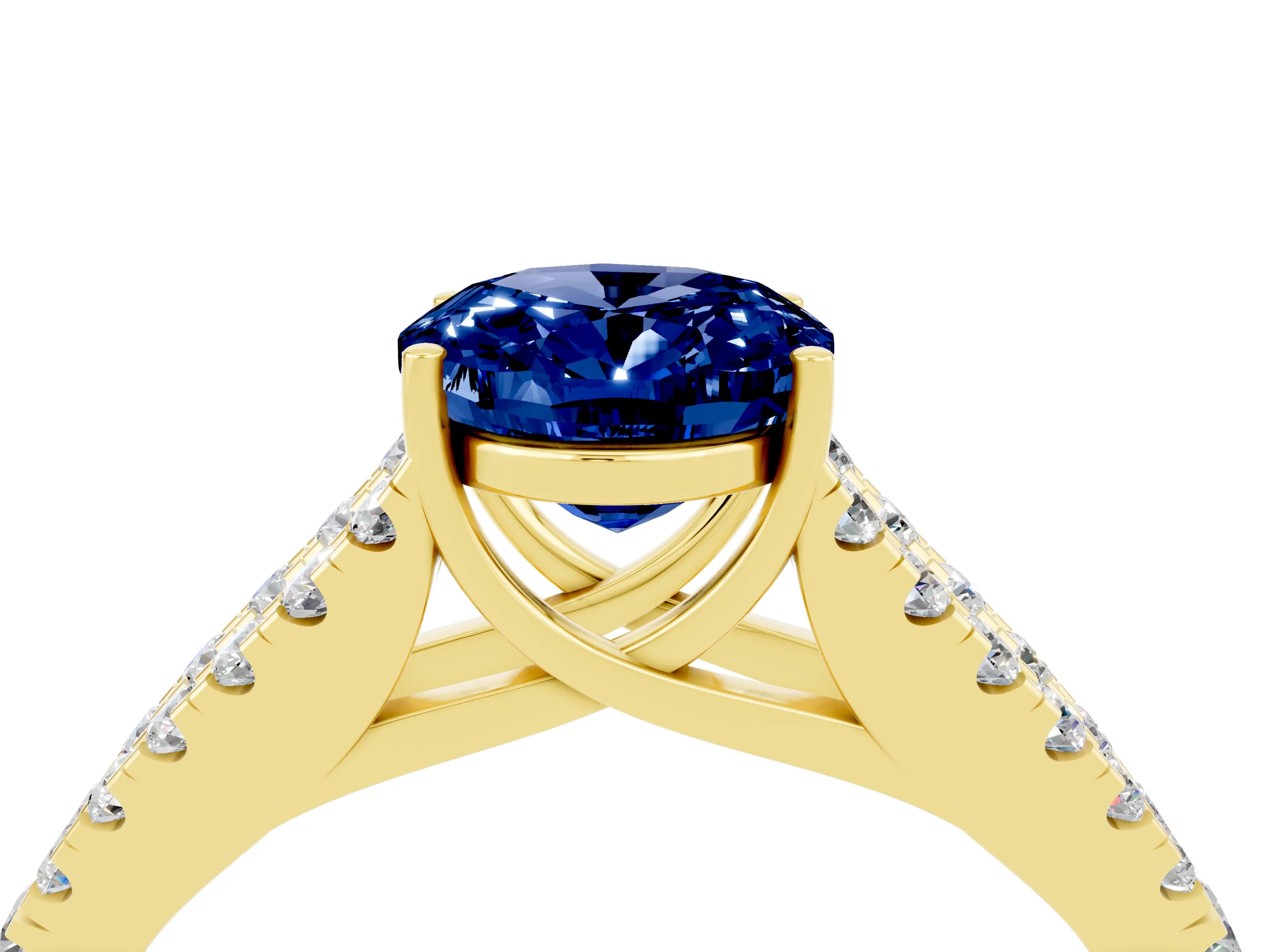 Yellow gold Oval Cut Blue Sapphire Split Shank Pavé Engagement Ring with Four-Prong Setting_40